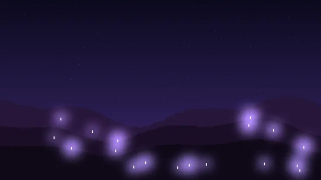 Cool blue-violet lights on a night hillside.