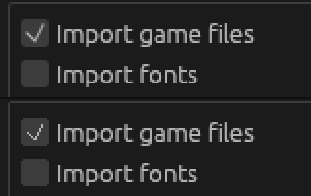 Two enlarged crops of the same egui checkboxes: on top with feathering, smooth edges on the check mark and the boxes; below without, the same shapes with stepped edges and the same smooth text.